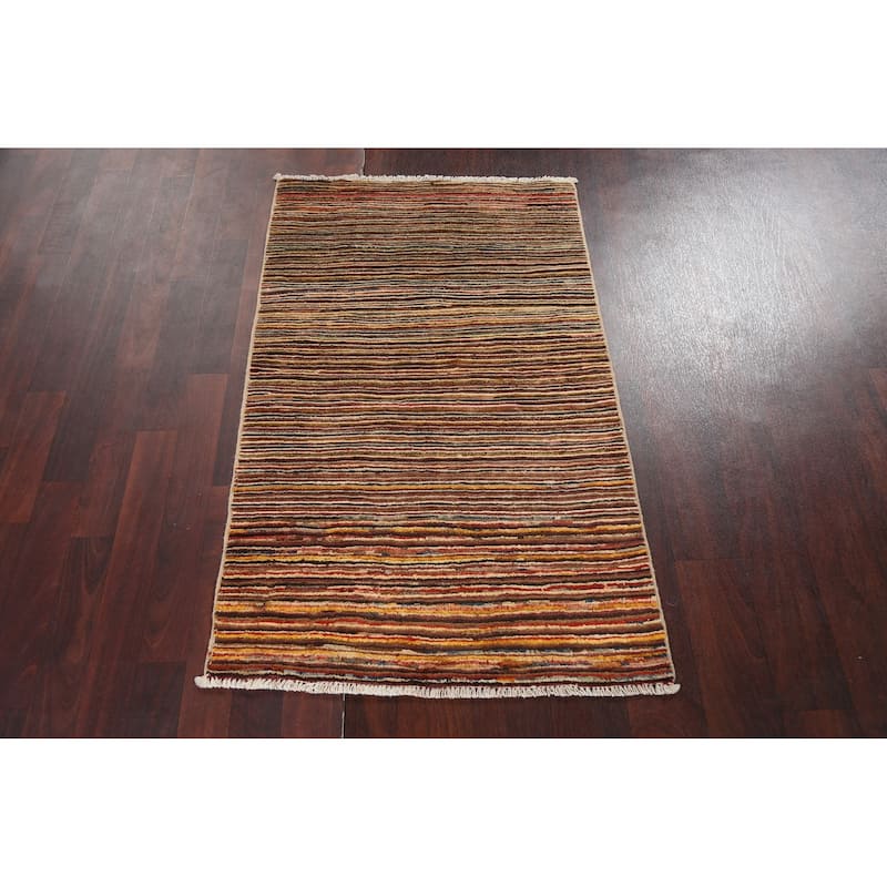 Contemporary Striped Gabbeh Kashkoli Area Rug Wool Hand-knotted Carpet - 2'6" x 4'1"