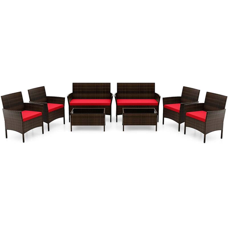 8 PCS Outdoor Rattan Conversation Set Patio Wicker Furniture Set
