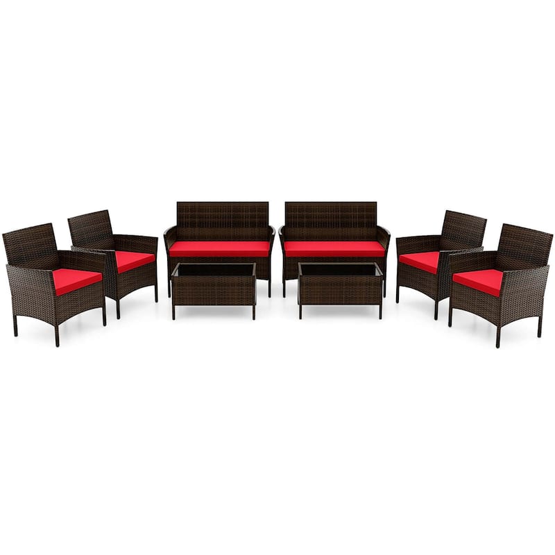 Costway 8 PCS Patio Furniture Set with Washable Cushions and Tempered - See Details - Red