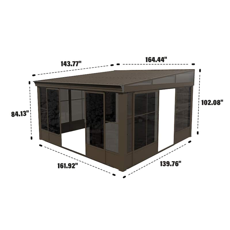 12x14FT Wall Mounted Sunroom with Lockable Sliding Doors
