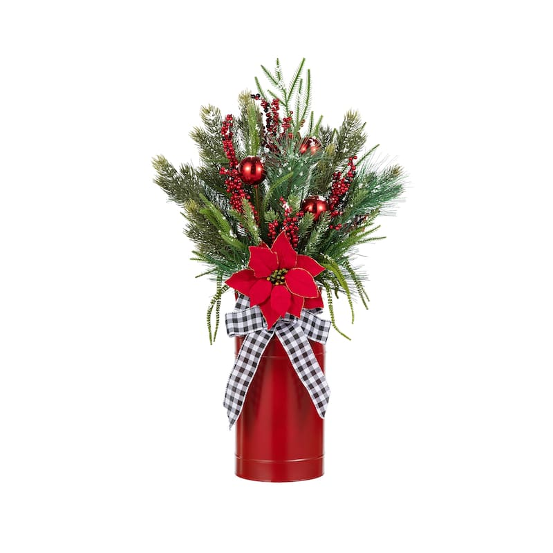 Glitzhome 35"H Christmas Poinsettia Floral Potted Porch Tree Indoor Outdoor Decorations - 1 piece