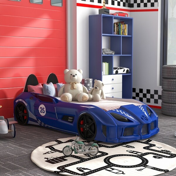 La Vetta Modern Twin Kid Platform Car Bed with LED Lights and