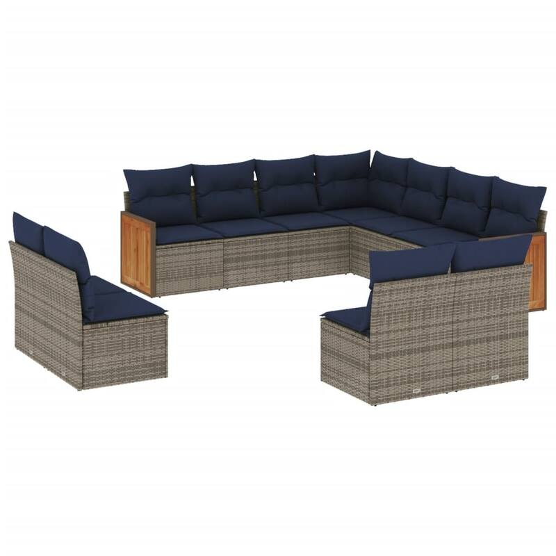 vidaXL 11/12 Piece Patio Sofa Set with Cushions Black/Gray Poly Rattan - 21.7 x 24.4 x 27.2