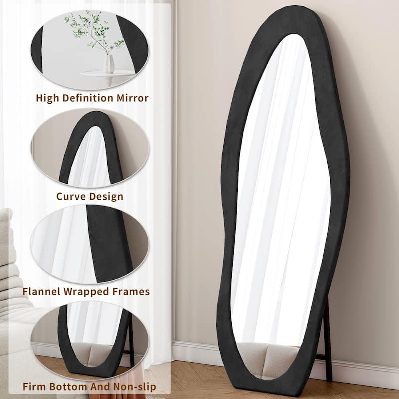Full Length Mirror,63" x 24" Floor Mirror/ Wall Mirror, Flannel Wrapped Wooden Frame Floor Mirror
