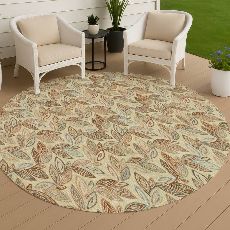 Machine Washable Indoor/ Outdoor Modern Rose Hill Chantille Rug - Wheat - 8' x 8'