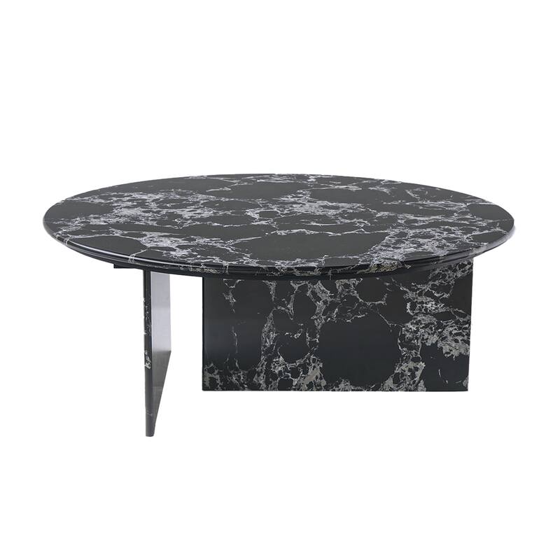 Modern Round Faux Marble Coffee Table, 33.46" Circle Center Table Tea Table for Living Room.