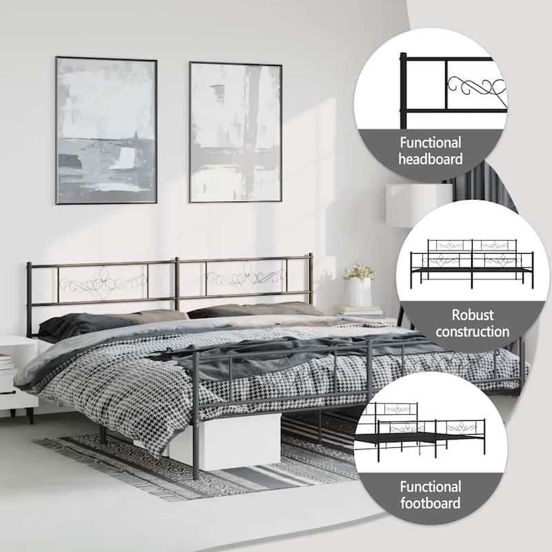 vidaXL 12 Inches Black California King Metal Bed Frame No Mattress