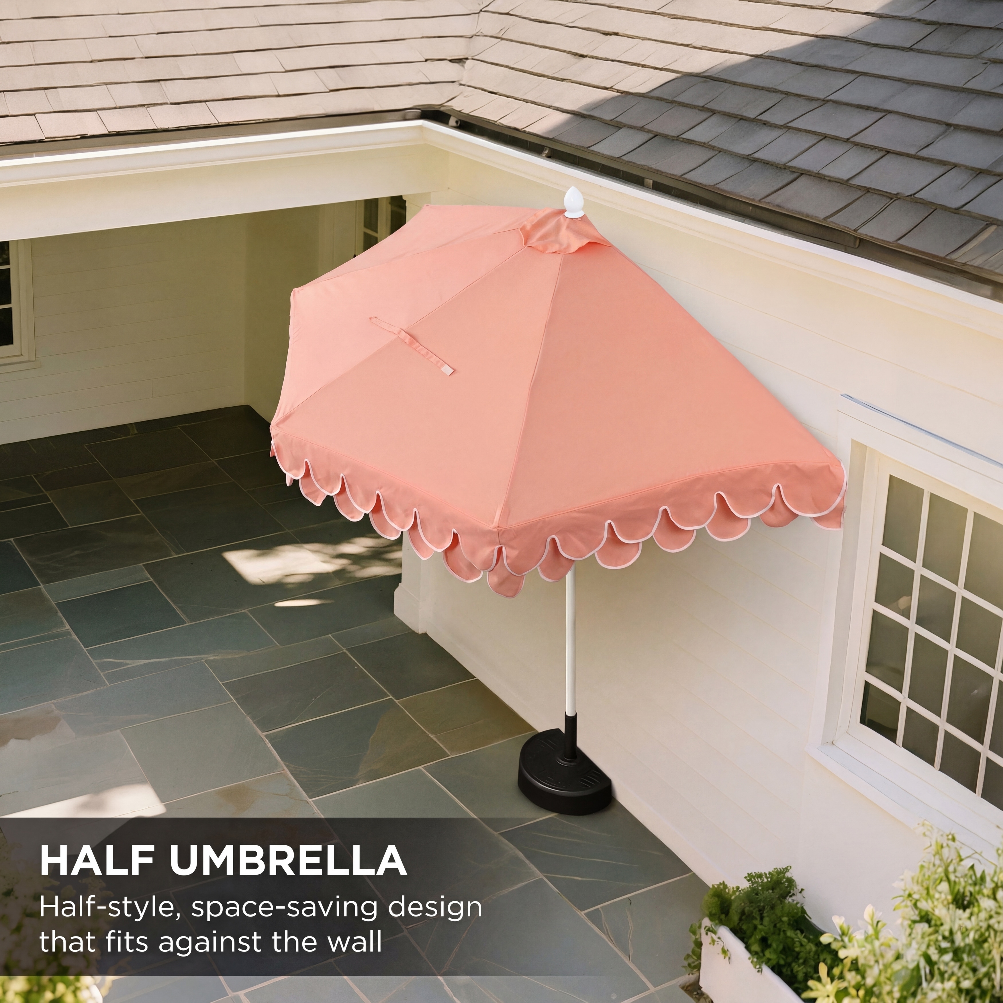 half patio umbrella with stand Giantex Round Base The easy Terrace Coastal Scalloped Half Round