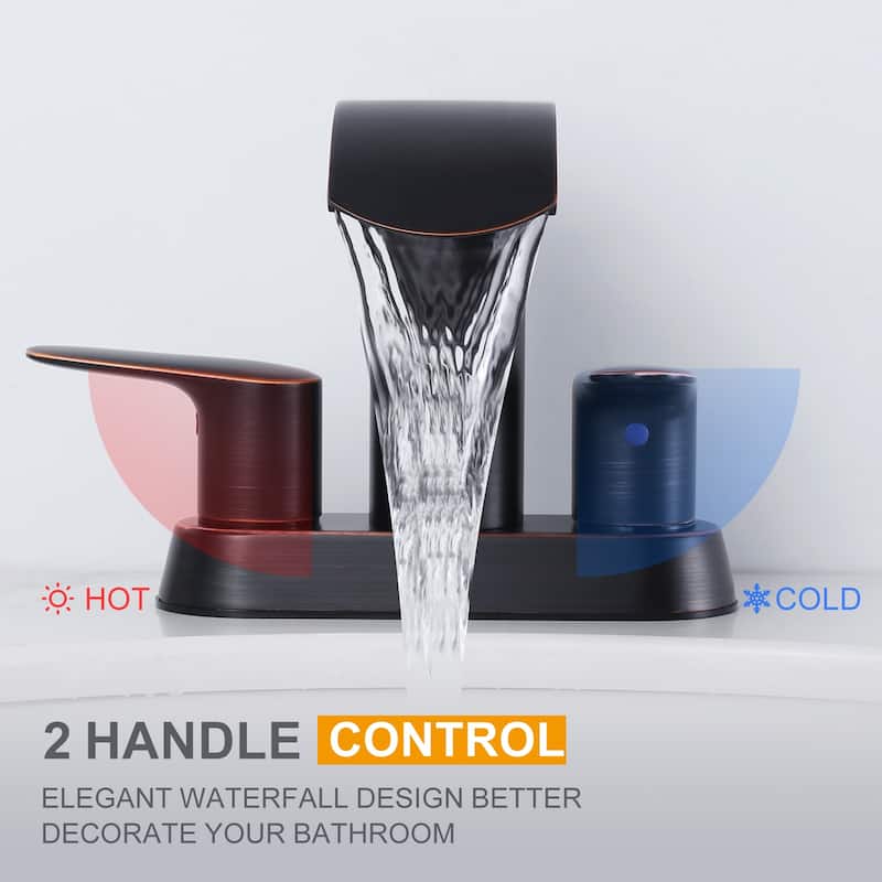WOWOW 4 in. Centerset Double Handle Waterfall Bathroom Sink Faucet