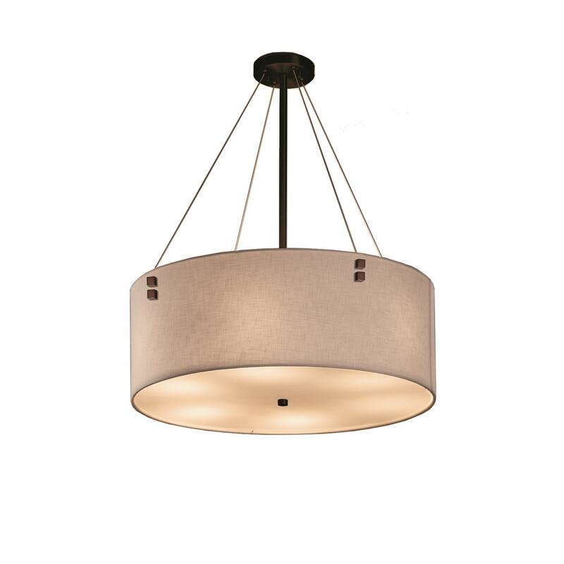 Justice Design Textile Finials 6-light Dark Bronze Pendant, White Shade - Dark Bronze, White