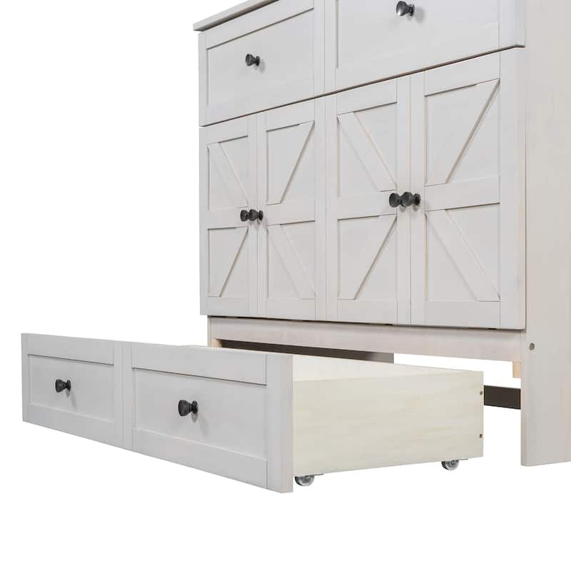 White Full Size Modern Murphy Bed with Storage Drawers and USB