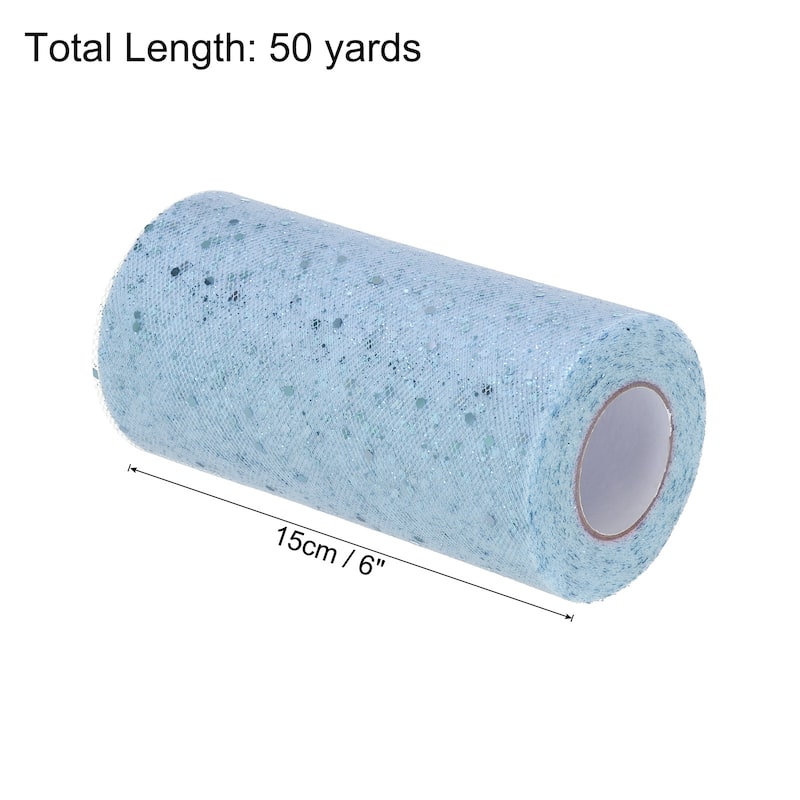 6" Sequin Tulle Ribbon Rolls Glitter Sparkly Netting Fabric for Gift - Light Blue - 50 Yards