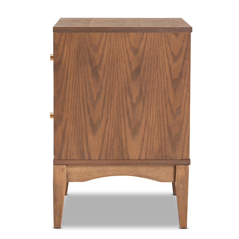 Landis Mid-Century Modern Ash Walnut Finished Wood 2-Drawer Nightstand