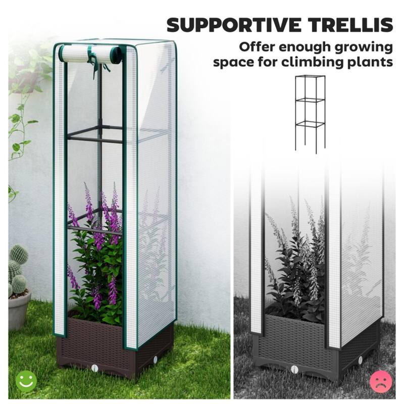 Brown and White Mini Greenhouse with PE Cover and Self-Watering System and Roll-Up Zipper