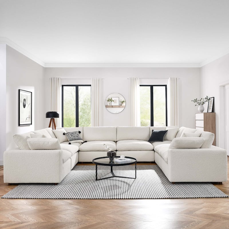 Commix Down Filled Overstuffed Boucle Fabric 8-Piece Sectional Sofa - Ivory