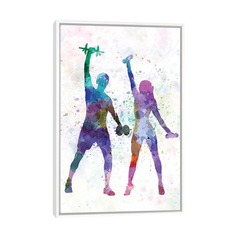 iCanvas "Woman And Man Exercising" by Paul Rommer Framed Canvas Print - White - 26x18