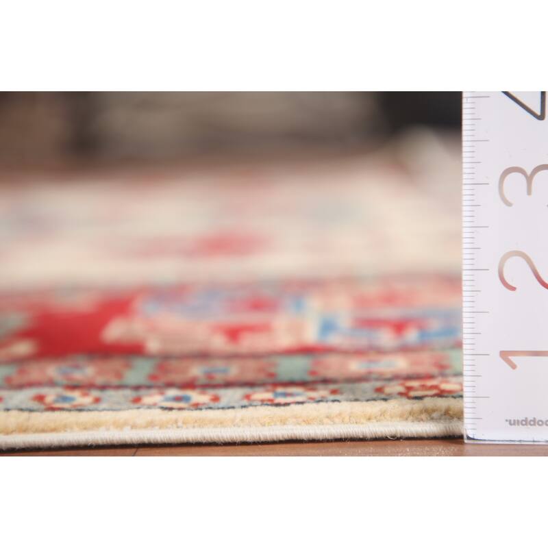 Hand Knotted Oriental 100% Wool Carpet Traditional Geometric Beige & Ivories Kazak Area Rug - 9' 8'' X 6' 6''
