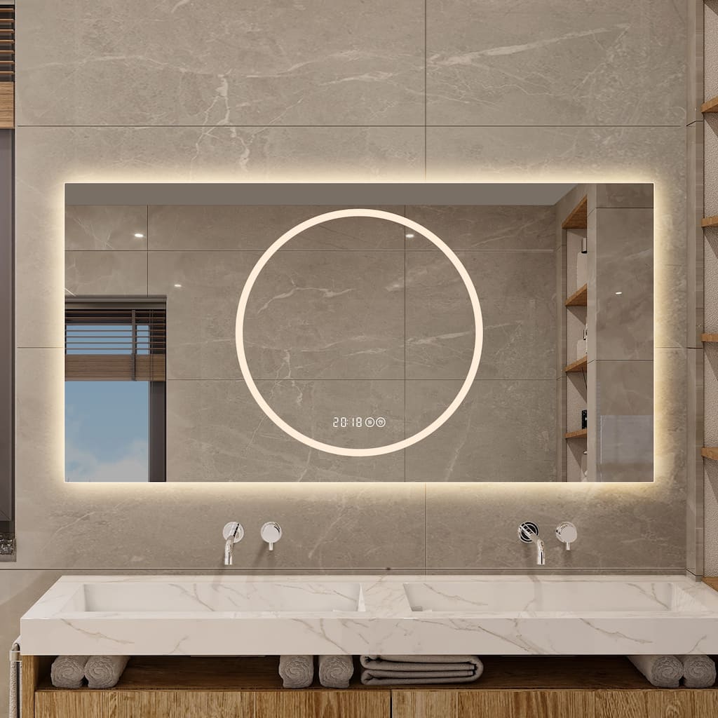 48*24 inch Bathroom Mirror with Led Lights, Anti-Fog Lighted Vanity Mirrors for Wall Mounted, 3 Colors and 6 level Dimmable