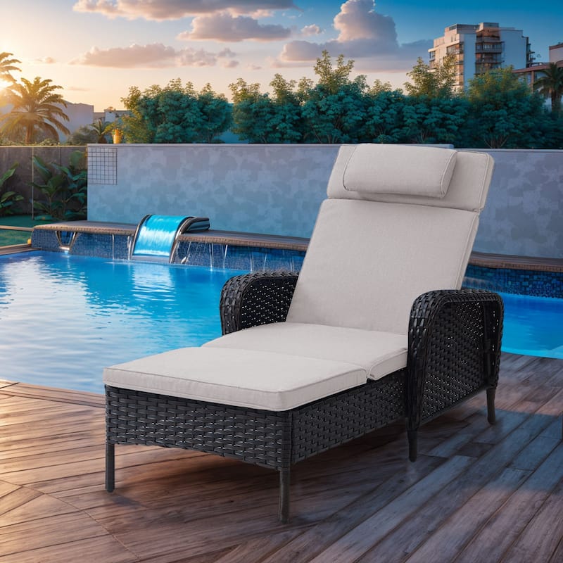 Patio Chaise Lounge with Cushion - Frame Brown Cusion Beige