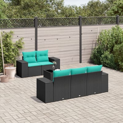 vidaXL 6 Piece Patio Sofa Set with Cushions Black Poly Rattan - 21.7" x 24.4" x 27.2"