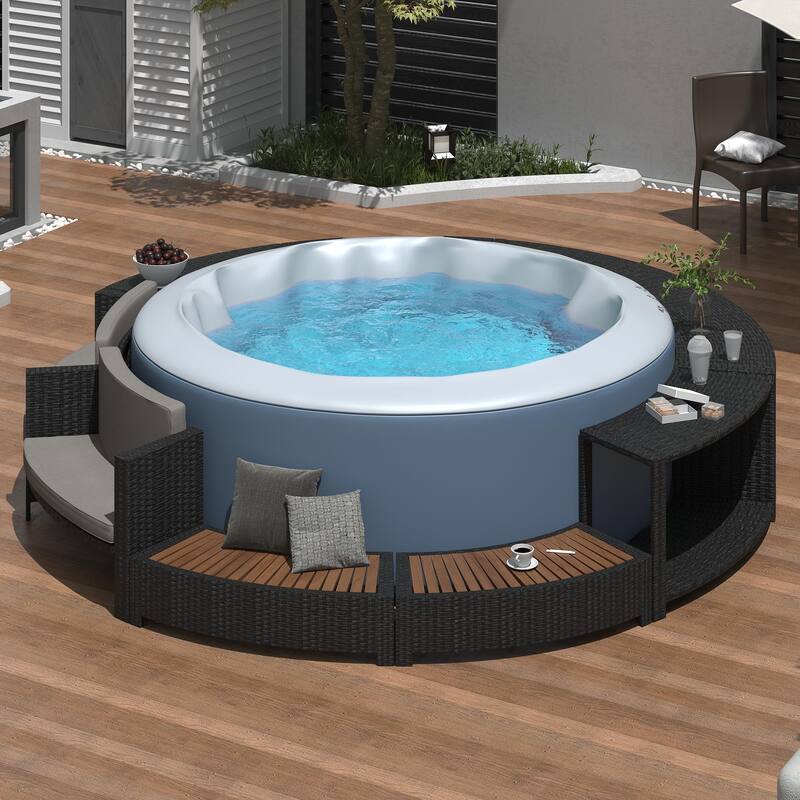 Outdoor Rattan Spa Frame Conversation Sofa Set with Storage & Bench