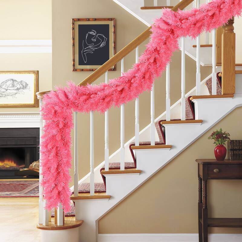 Puleo International 9' x 10" Artificial Pink Round Valley Pine Garland