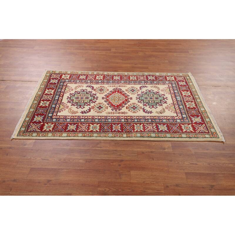 Kazak Foyer Rug Hand-Knotted Wool Carpet - 3'2" x 5'2"