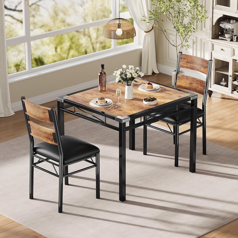 3-Piece Modern Space-Saving Dining Table Set for Small Space, Dining Room, Apartment - Brown