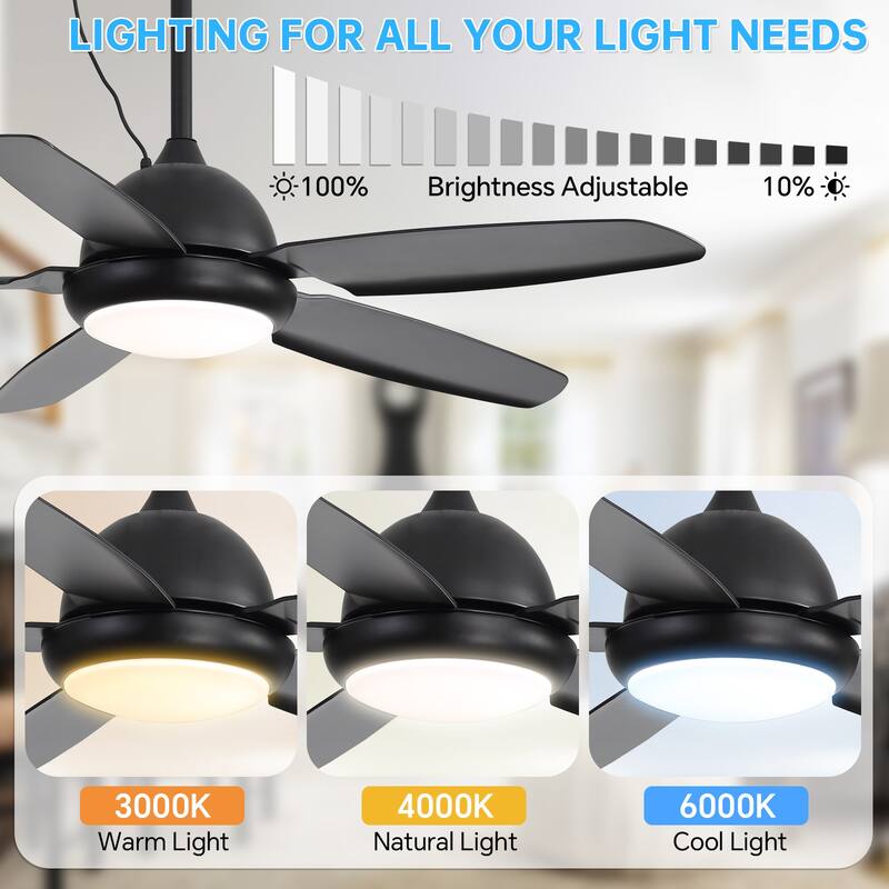 Sofucor 52 Inch Waterproof Outdoor Ceiling Fan with Lights and Remote,IP65 Hanging Gazebo Fan,Wet Rated Plug in Fan with Cord