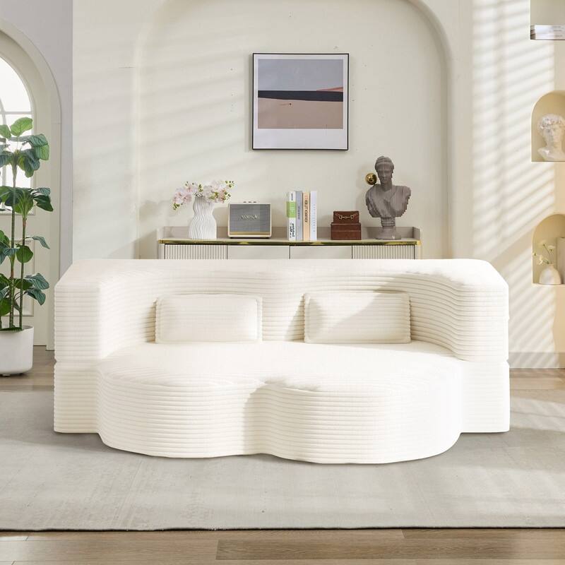 Modern 78.7" Floor Sofa With 2 Pillows For Small Pace Living Room, Convertible Sleeper Sofa Bed