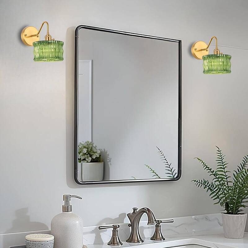 2 Pack lights bulb green ripple wall sconces glass wall lights