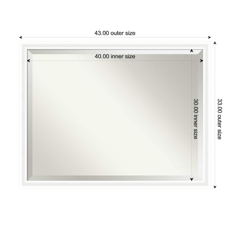 Oliver Narrow Beveled Wood Framed Bathroom Vanity Wall Mirror - 43 x 33 in - Oliver White Narrow
