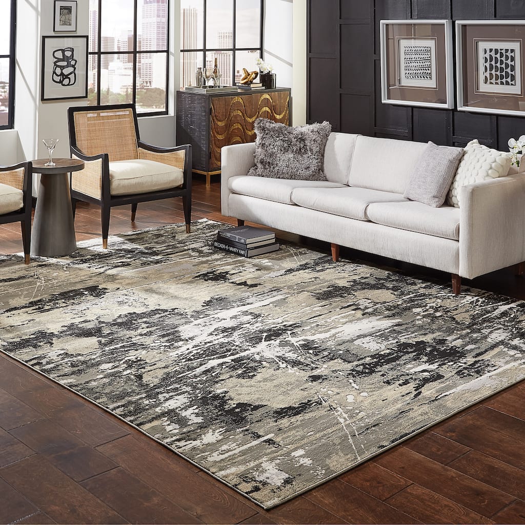 Style Haven McHugh Hi-low Textured Abstract Black and Gold Area Rug