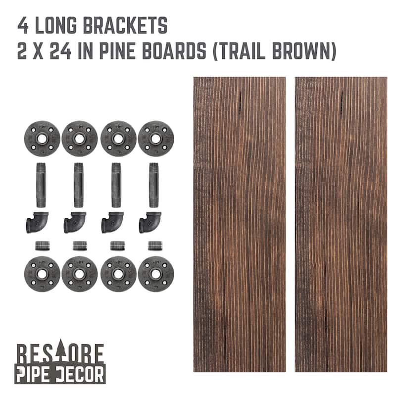 Restore Wood 24 in. Wall Shelf, L-Shape Steel Pipe Brackets, Set of 2