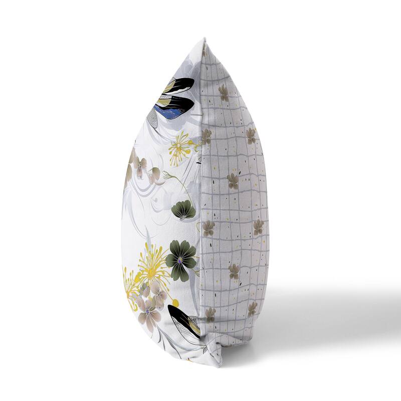 Yellow And Grey Wings in Motion Faux Suede Throw Pillow Zipper