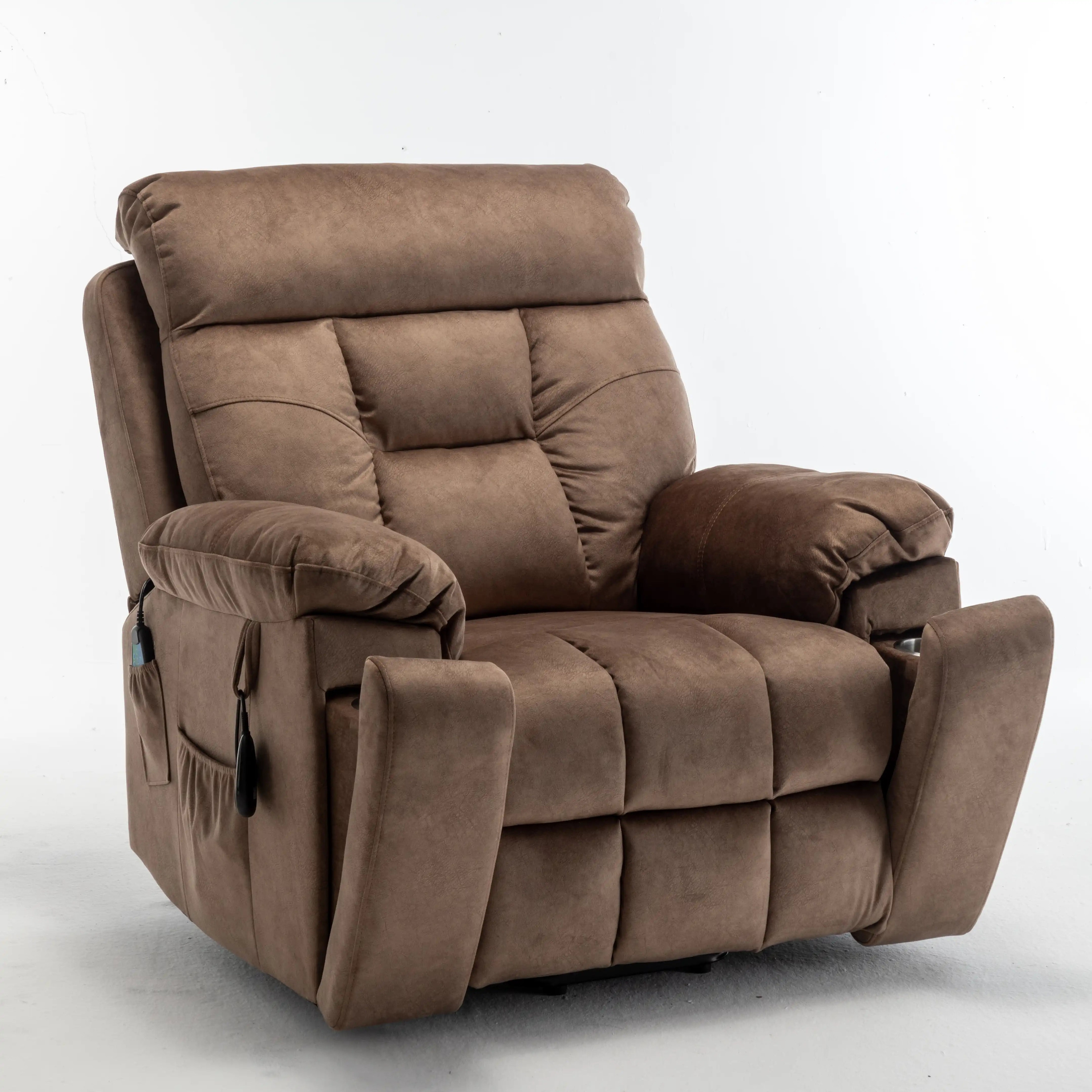 Power Lift Recliner Chair Velvet with Heat and Massage Function Brown