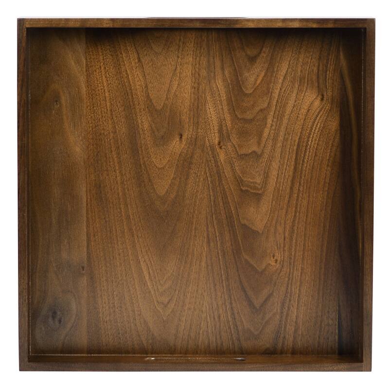 KINWELL Square Black Walnut Wood Serving Tray Ottoman Tray with Handles