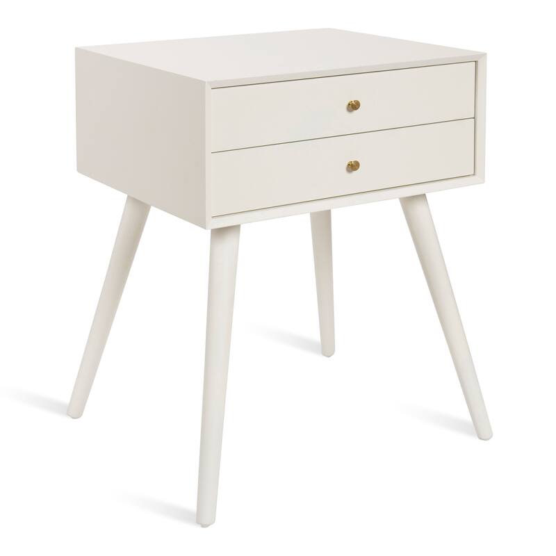Kate and Laurel Finco Nightstand Side Table with 2 Drawers - White