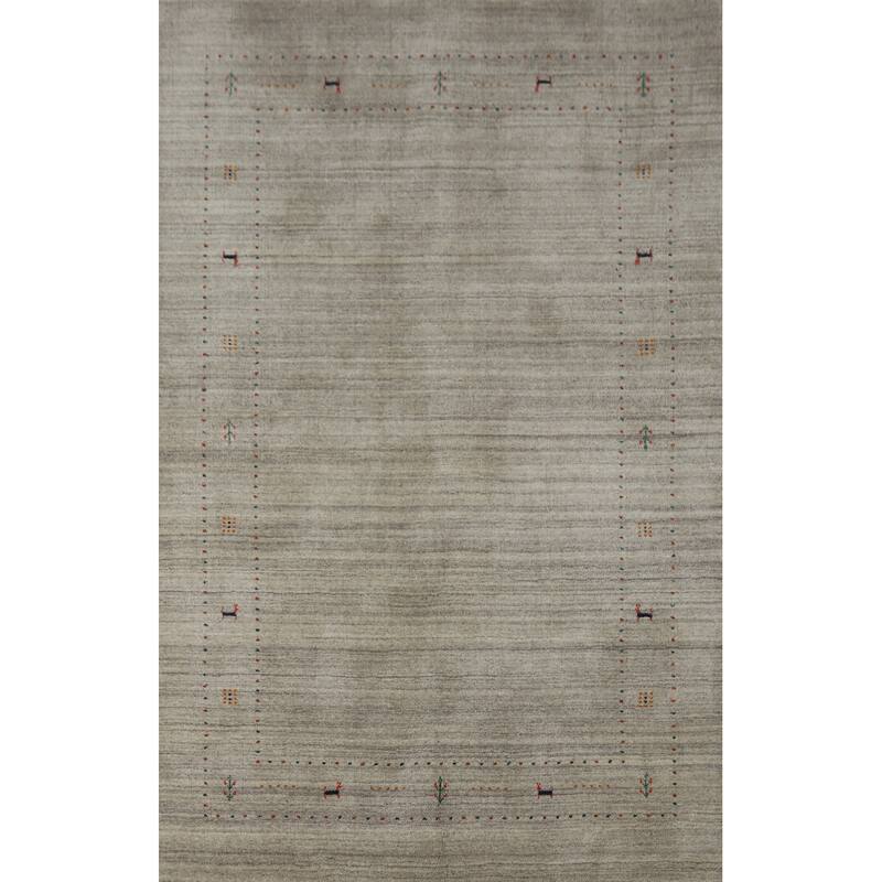 Hand Knotted Oriental 100% Wool Carpet Tribal Animal Pictorial Greys & Charcoal Gabbeh Area Rug - 7' 9'' X 5' 1''