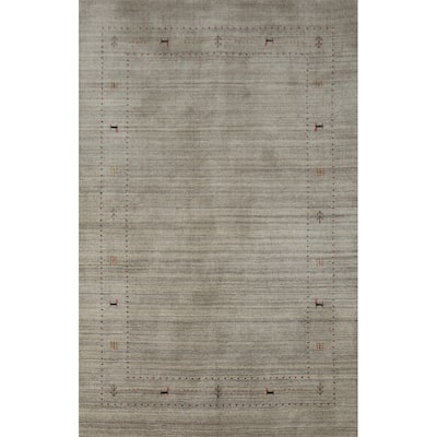 Hand Knotted Oriental 100% Wool Carpet Tribal Animal Pictorial Greys & Charcoal Gabbeh Area Rug - 7' 9'' X 5' 1''