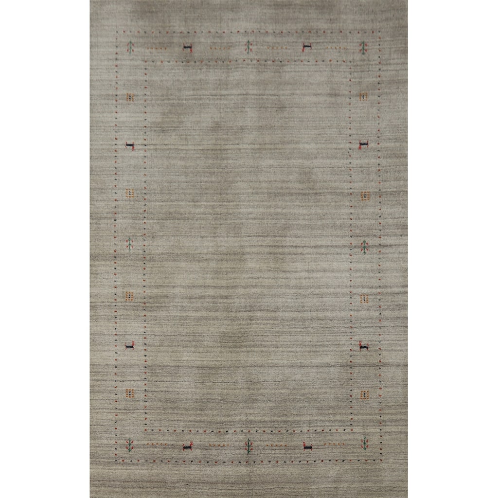 Hand Knotted Oriental 100% Wool Carpet Tribal Animal Pictorial Greys & Charcoal Gabbeh Area Rug - 7' 9'' X 5' 1''