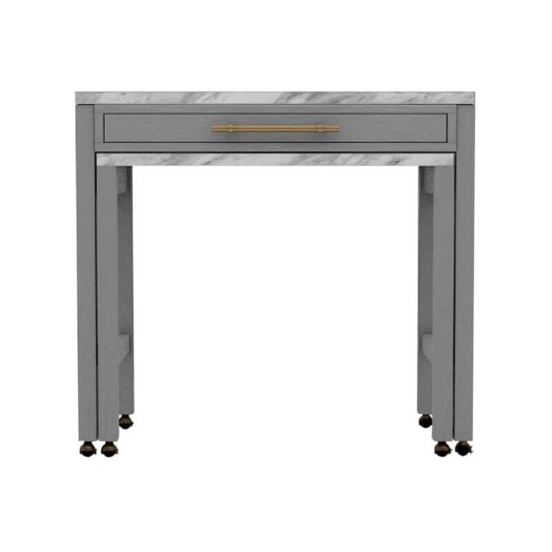 Rustic 3pc Dining Set Counter Height Dining Table w Storage drawer Faux Marble Top 2x Stools Light Gray Dining Room Furn