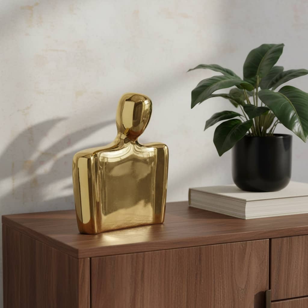 10" Gold Ceramic Modern Abstract Table Vase - 7.90