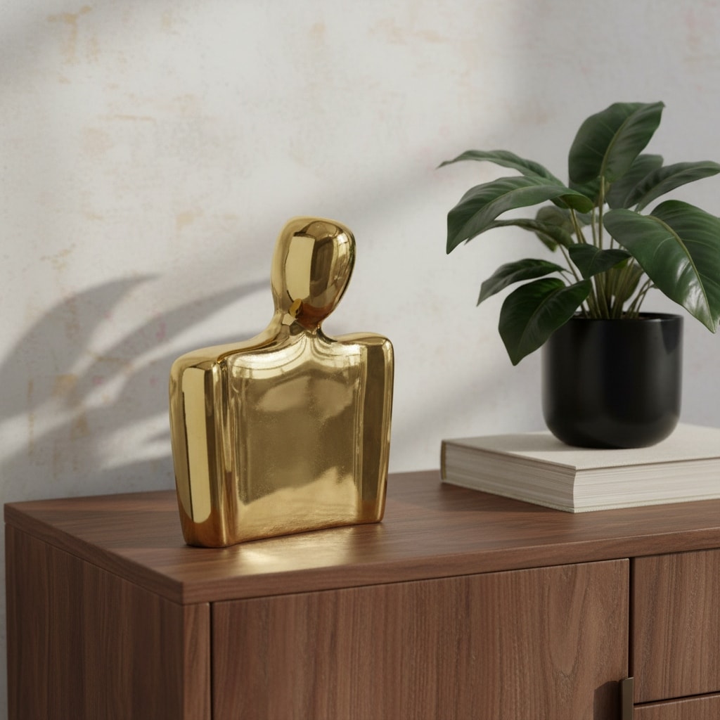 10" Gold Ceramic Modern Abstract Table Vase - 7.90