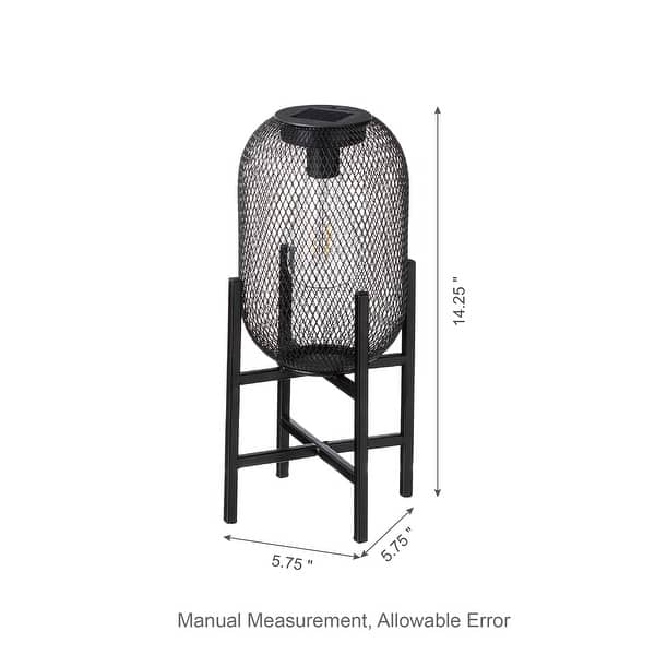 dimension image slide 1 of 2, Glitzhome Set of 2 Metal Black Solar Powered Outdoor Lantern with Stand