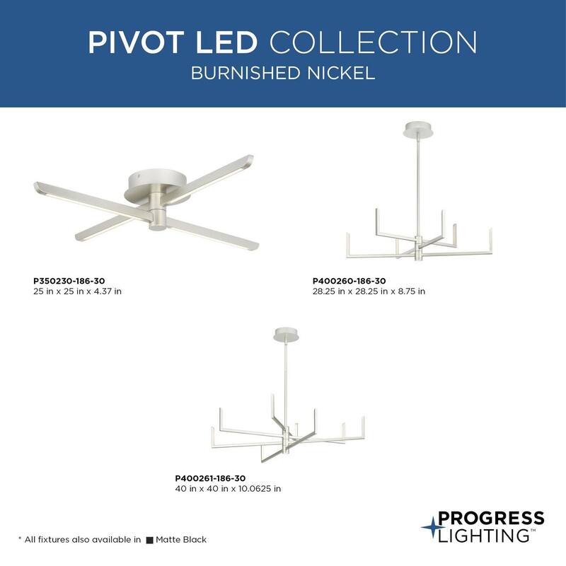 Pivot LED Four-Light Burnished Nickel Modern Semi- Flush or Wall Mount Fixture - 25 in x 25 in x 4.37 in