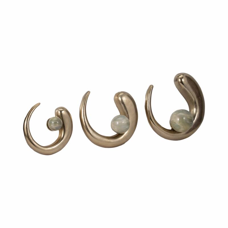 Flowing Metal Wall Art Sculpture - Set of 3 - Gold, 15/13/10"
