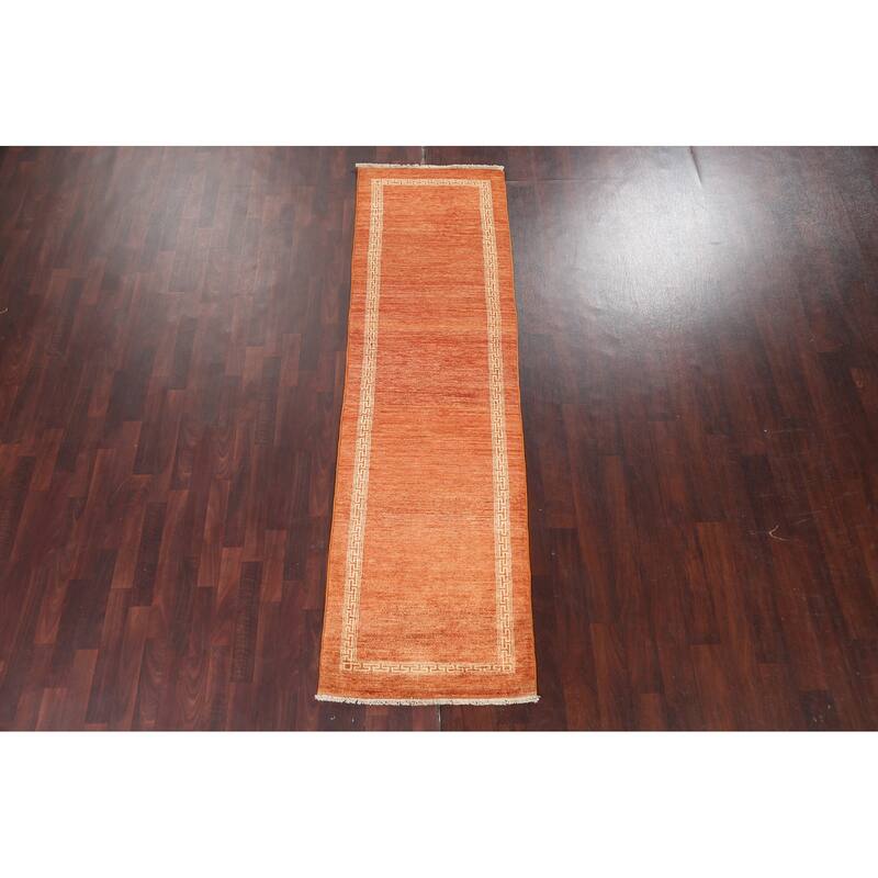 Orange Bordered Gabbeh Kashkoli Oriental Runner Rug Wool Hand-knotted - 2'7" x 9'1"