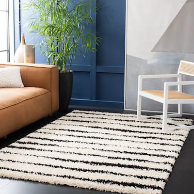 SAFAVIEH Venus Shag Moeidur 1.75-inch Thick Rug - Ivory/Black - 5'3" x 7'6"