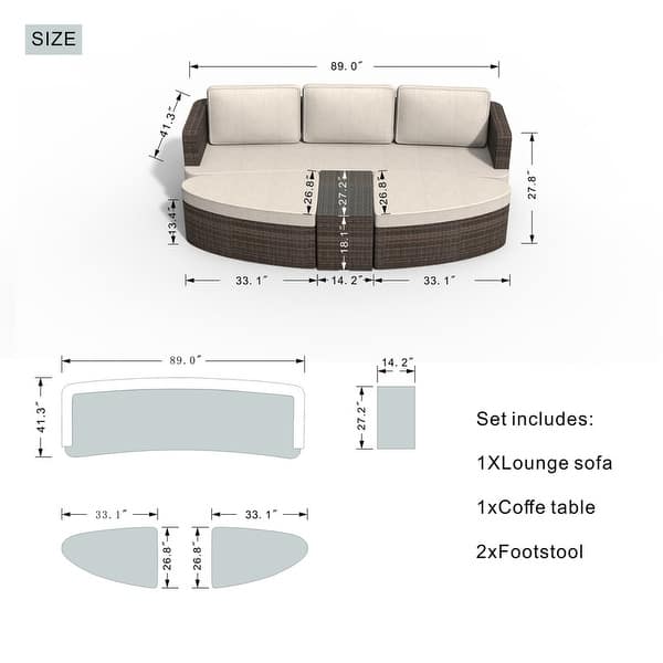 4-piece Patio Wicker Daybed Set with Side Table